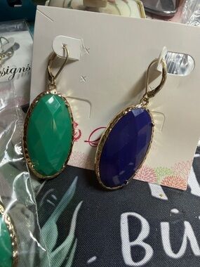 Lot of 9. Oval Turquoise and and blue reversible Faceted Dangle Earrings